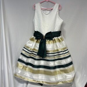 Rare Editions sleeveless diamond green gold and white striped dress size 14